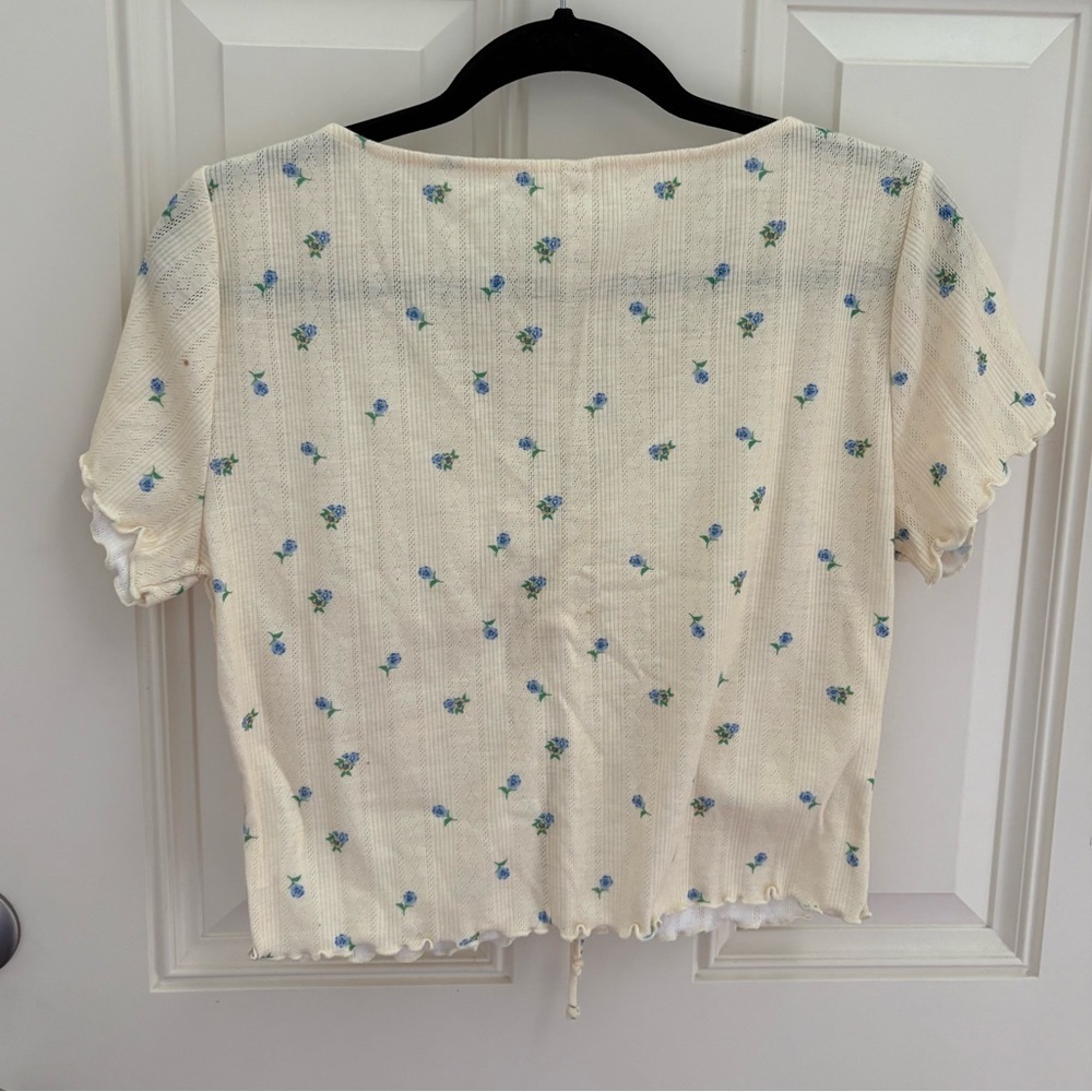For Love And Lemons Blossom Pointelle Crop Top Yellow Floral Size XL - Picture 5 of 6
